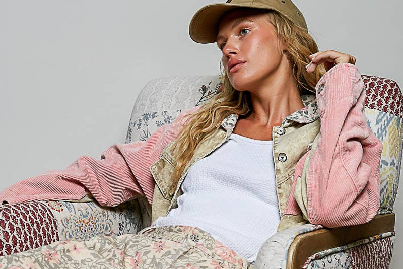 Soft Corduroy Sleeves Contrast Cropped Patchwork Jacket