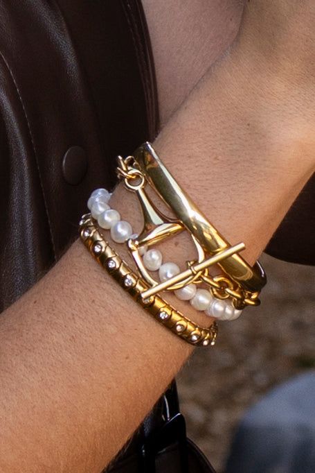 Equestrian Horse Bit Toggle Bracelet 18K Gold Non Tarnish