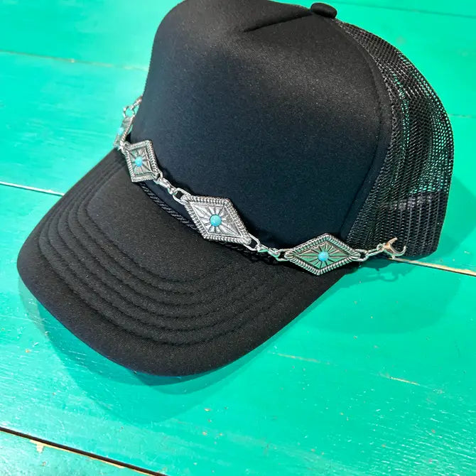 Silver & Turquoise Diamond Concho Trucker Chain | Hat Bar |