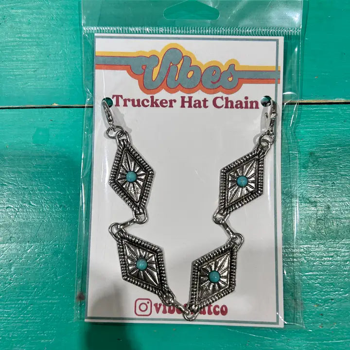 Silver & Turquoise Diamond Concho Trucker Chain | Hat Bar |