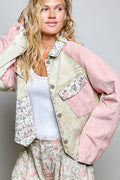 Soft Corduroy Sleeves Contrast Cropped Patchwork Jacket