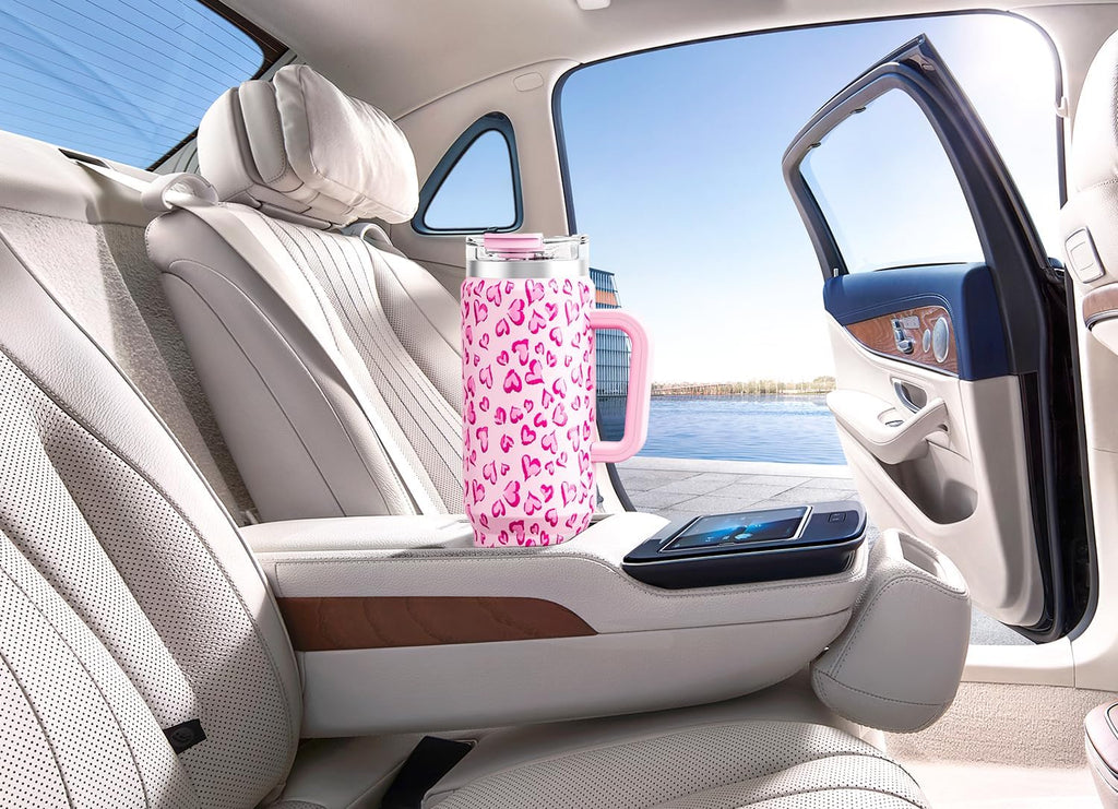Meoky 40 oz Tumbler with Handle and Straw 2 Pack, Insulated Tumbler with Lid and Straw, Stainless Steel Travel Mug, Keeps Cold for 34 Hours, 100% Leak Proof, Fits in Car Cup Holder (Love & Flamingo)